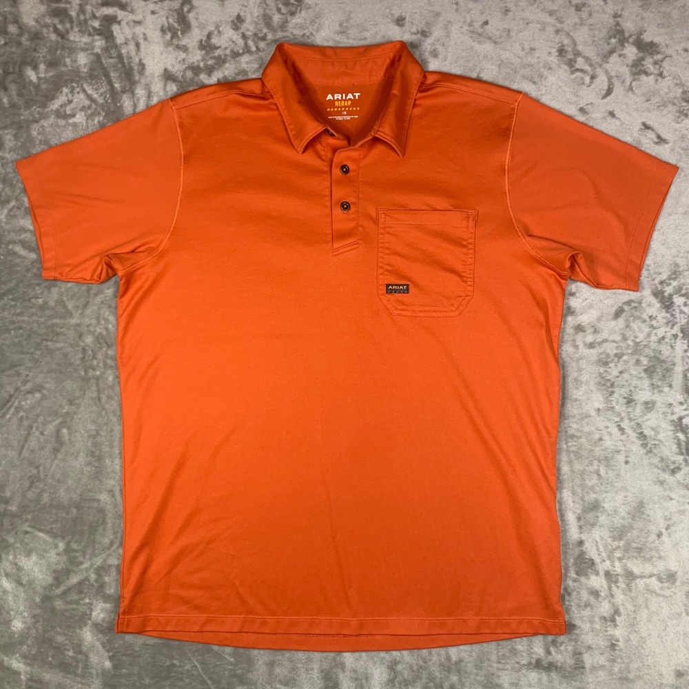 Ariat Rebar Foreman Polo Shirt Mens Large Orange Short Sleeve Work Performance